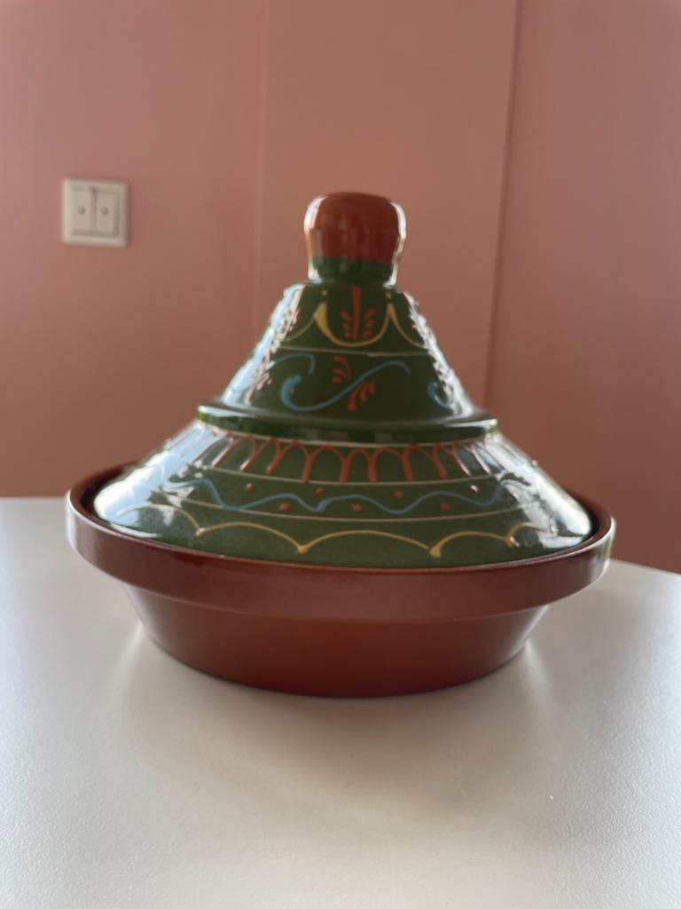 Handbeschilderde marokaanse Tajine, Overige typen, Ophalen of Verzenden, Zo goed als nieuw, Steen/keramiek