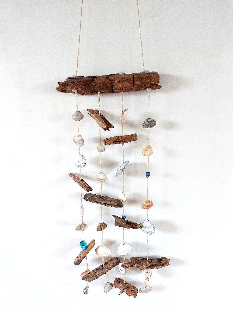 Handgemaakte windgong van drijfhout – 70 cm, Beige, Nieuw, Ophalen of Verzenden, Natuurlijk materiaal
