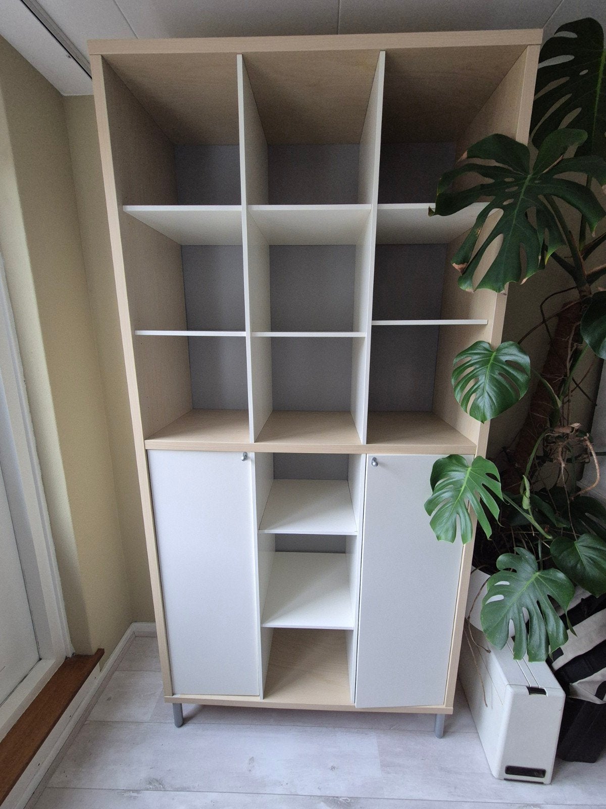 IKEA Magiker vakkenkast / boekenkast (licht eiken & wit), Ophalen, 100 tot 150 cm, 200 cm of meer, 25 tot 50 cm