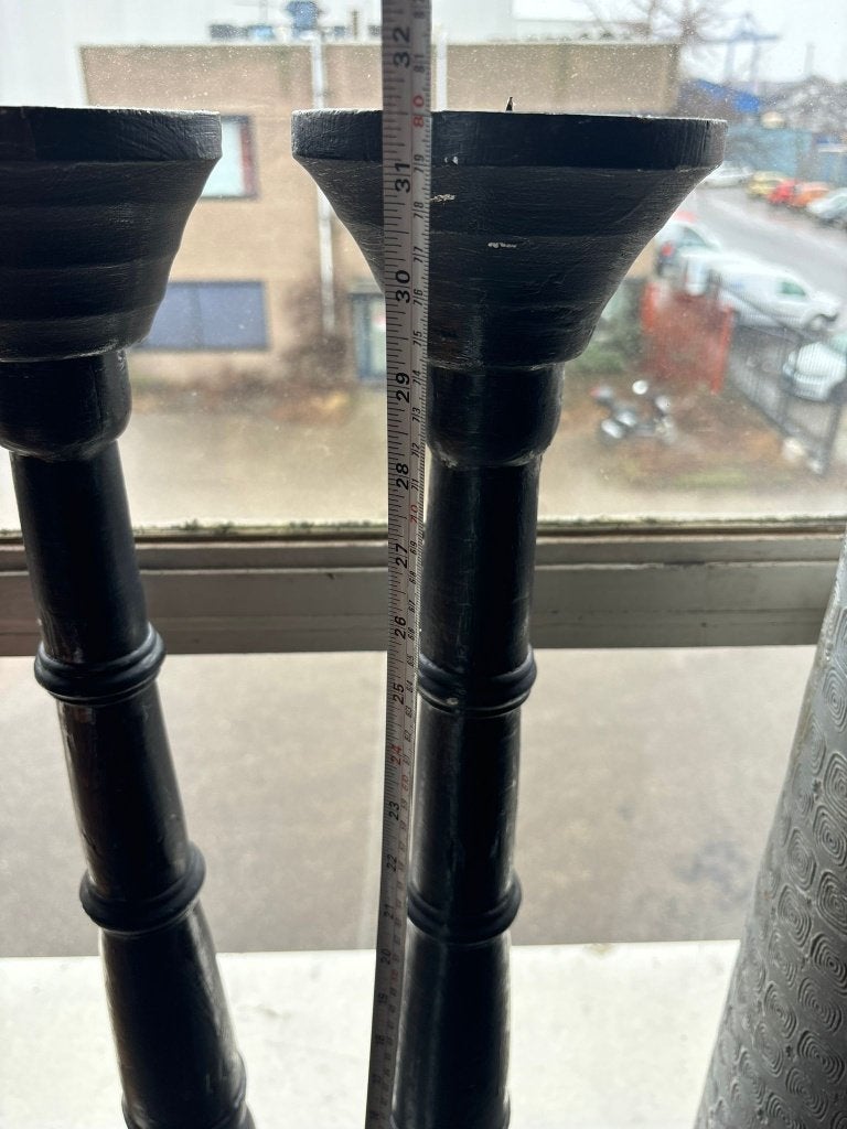 Houten vloerkandelaars zwart paar 2 stuks  CS26741, 80 cm, Gebruikt, Overige typen, Ophalen of Verzenden