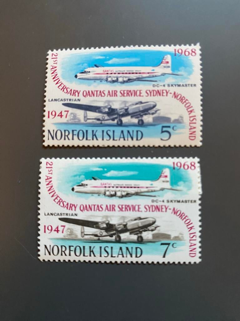 Norfolk Island 1968 Qantas 21e Verjaardag Postzegels Postfri, Ophalen of Verzenden, Postfris, Vliegtuigen