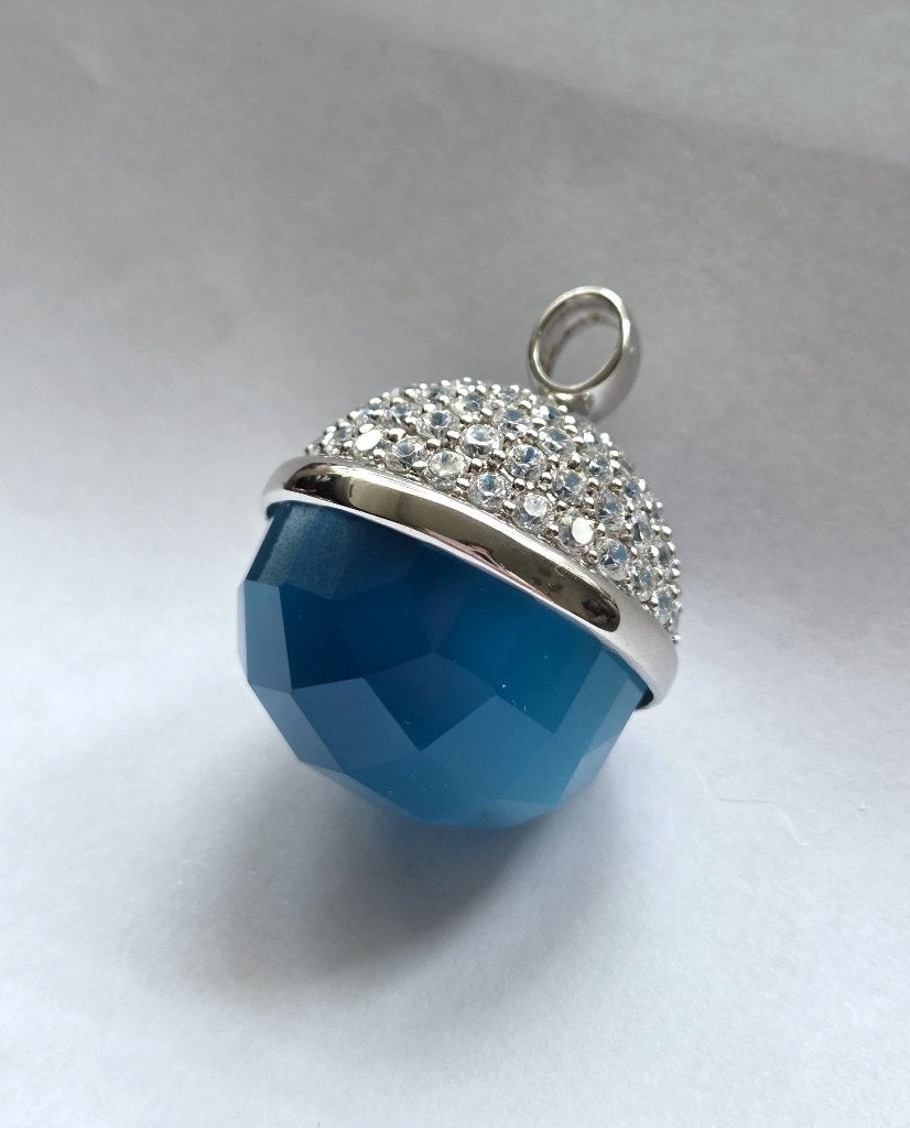 ZINZI zilveren (925) hanger met BLAUWE steen en ZIRKONIA'S, Ophalen, Met edelsteen, Zo goed als nieuw, Zilver