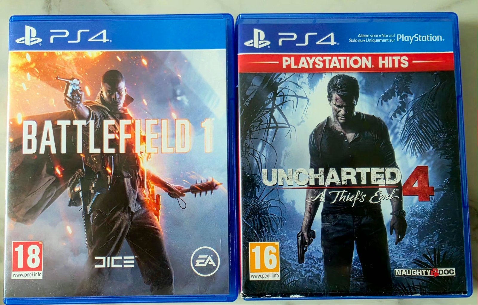 PS4 Games: Battlefield 1 & Uncharted 4, Online, Vanaf 18 jaar, Shooter, 1 speler