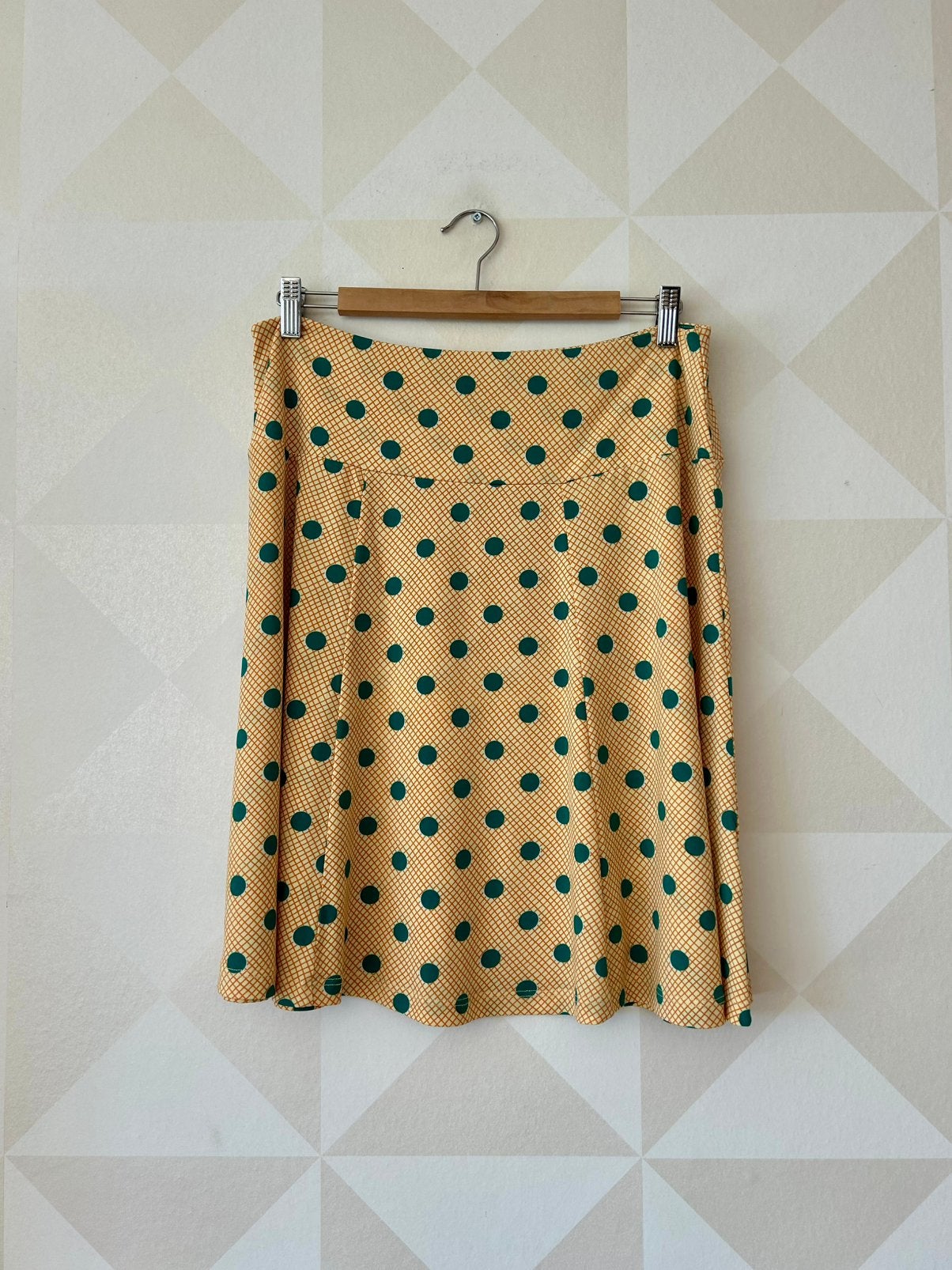 King Louie Border Skirt rok groen geel stip L/40 zgan, Kleding | Dames, Geel, Maat 42/44 (L), Ophalen of Verzenden, Zo goed als nieuw