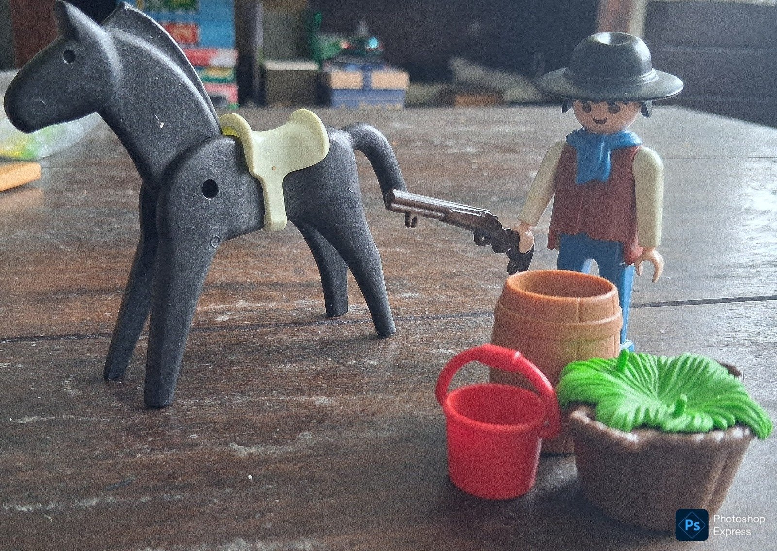 Cowboy Met Zwart Paard, Ton, Rode Emmer, Kinderen en Baby's, Speelgoed | Playmobil, Ophalen of Verzenden, Gebruikt, Losse onderdelen