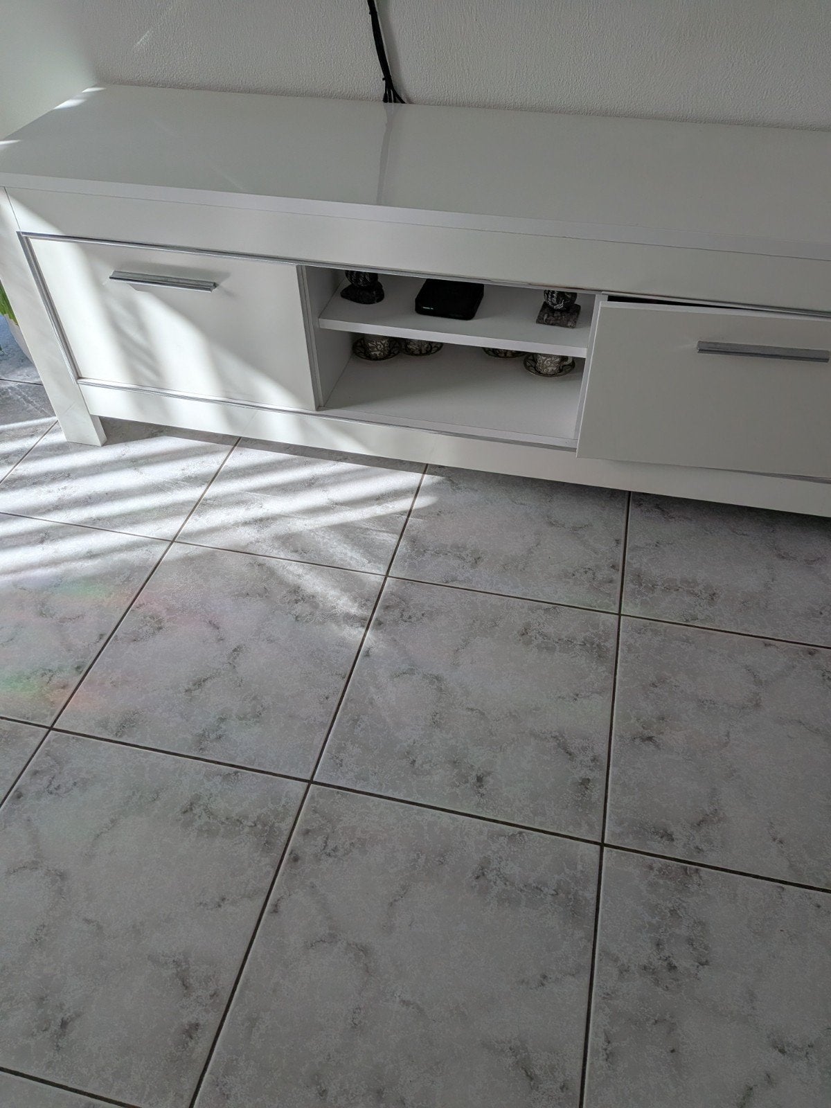 Witte hoogglans eettafel en salontafel en tv meubel fel set, Gebruikt, Vijf personen of meer, 150 tot 200 cm, Modern