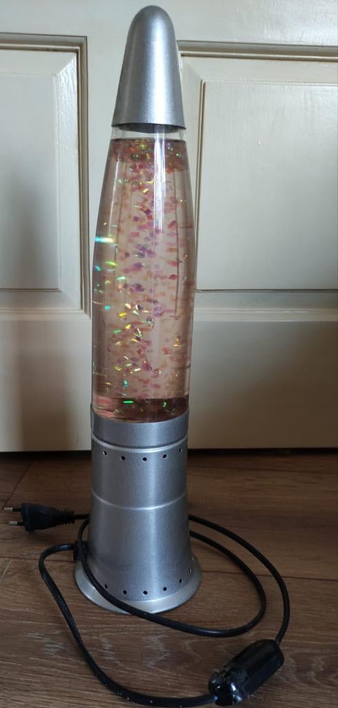 Glitter Lavakamp - Zilverkleurig met Roze Glitter, Ophalen of Verzenden, Gebruikt, Modern, Speels, Glitter, Retro