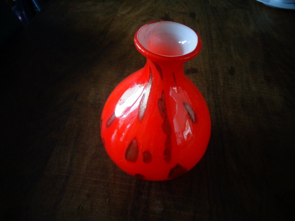 Murano vaas Barovier & Toso, rood met goud, Ophalen of Verzenden