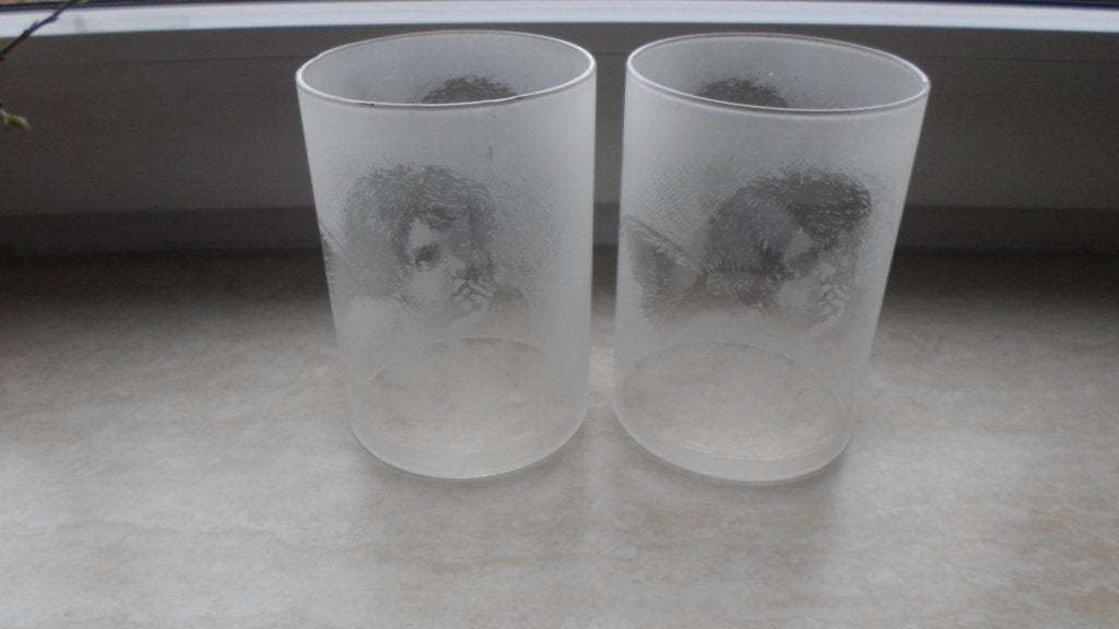 2 stuks  glazen windlichten met engel, Diversen, Kerst, Ophalen of Verzenden, Gebruikt