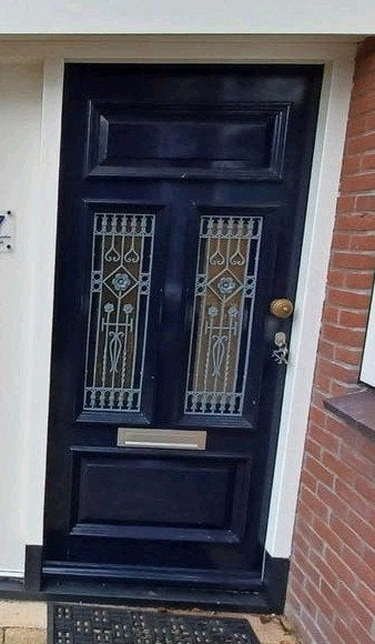 hard houten voordeur, blauw, met beslag, Ophalen, Gebruikt, Buitendeur, 200 tot 215 cm
