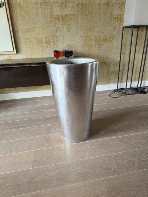 RVS zilverkleurige plantenbak 80x40 cm, Kunststof, Gebruikt, Binnen, Overige vormen
