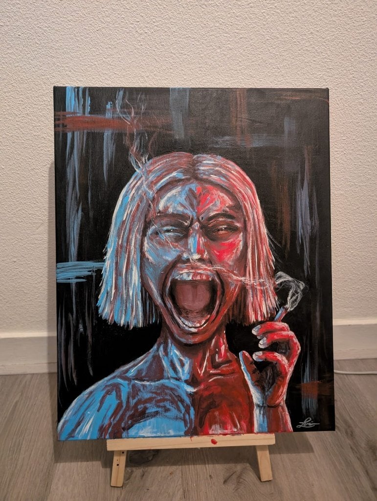 Schilderij "Crashout", Antiek en Kunst, Ophalen, Acrylverf, Handgeschilderd, Portret