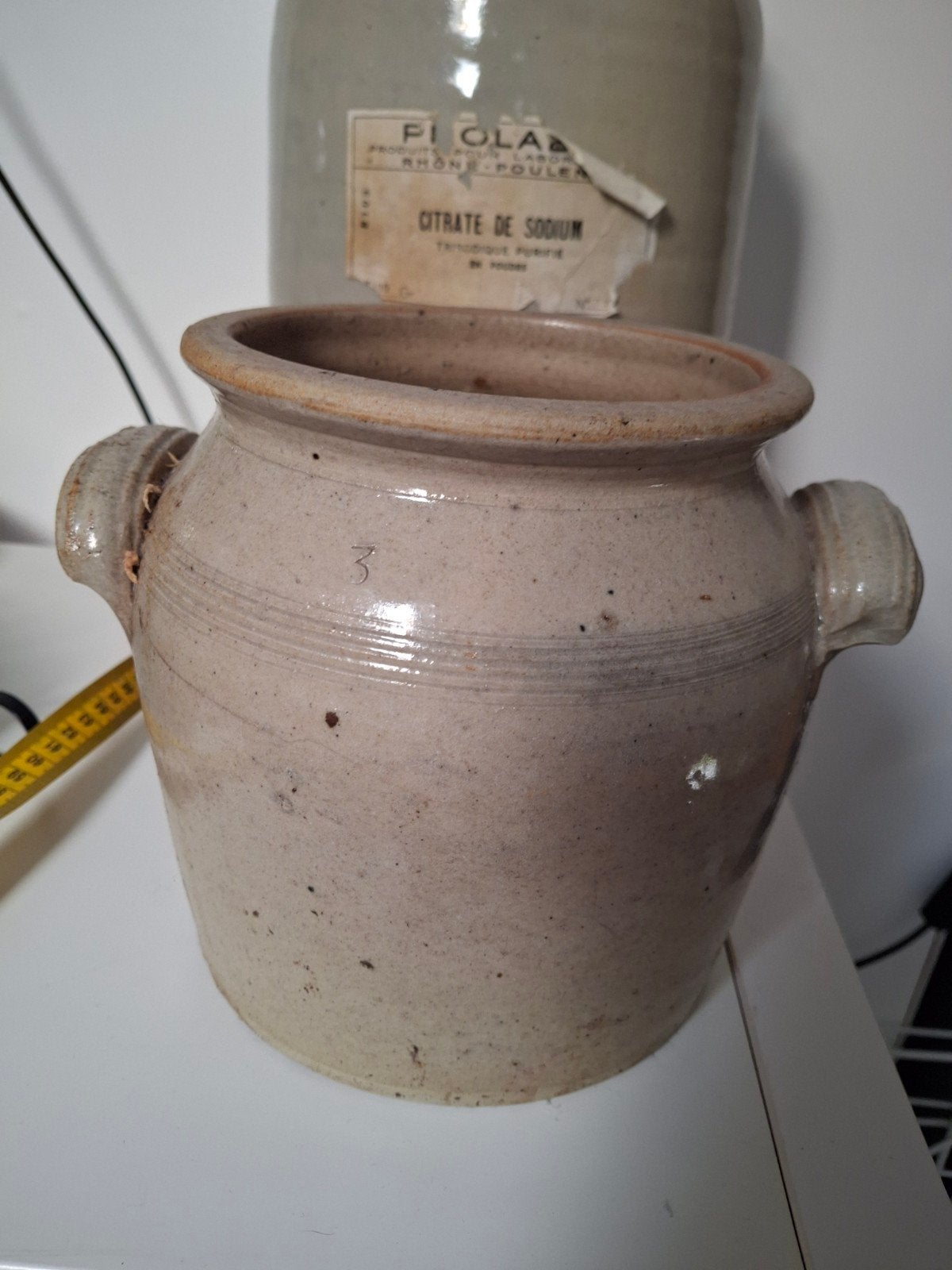 Mooie Franse brocante grespot met oren, Ophalen of Verzenden