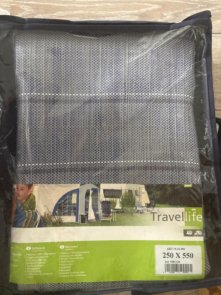 Travellife Tenttapijt / Voortenttapijt 250x550 cm blauw/grij, Ophalen of Verzenden, Zo goed als nieuw