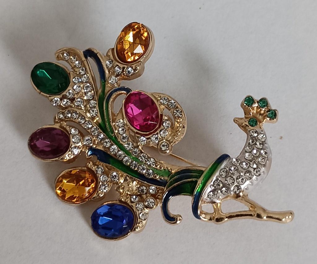 Pauw broche, Overige materialen, 4 tot 7 cm, Overige kleuren, Nieuw
