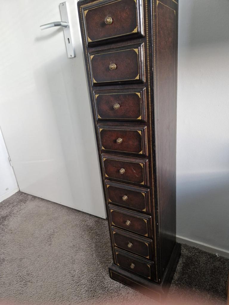 maitland smith ladekast leder / hout, Ophalen, Minder dan 50 cm, 5 laden of meer, 100 tot 150 cm