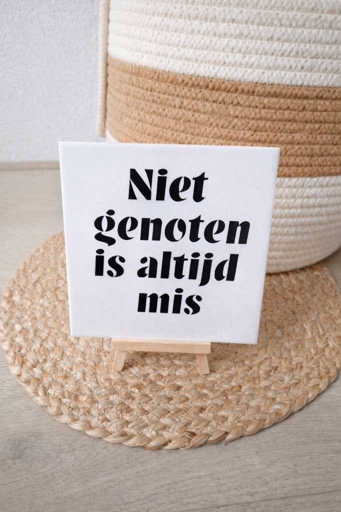 Tegel / tegeltje met tekst Niet genoten is altijd mis, Handgemaakt, 15 cm, Nieuw, 15 cm