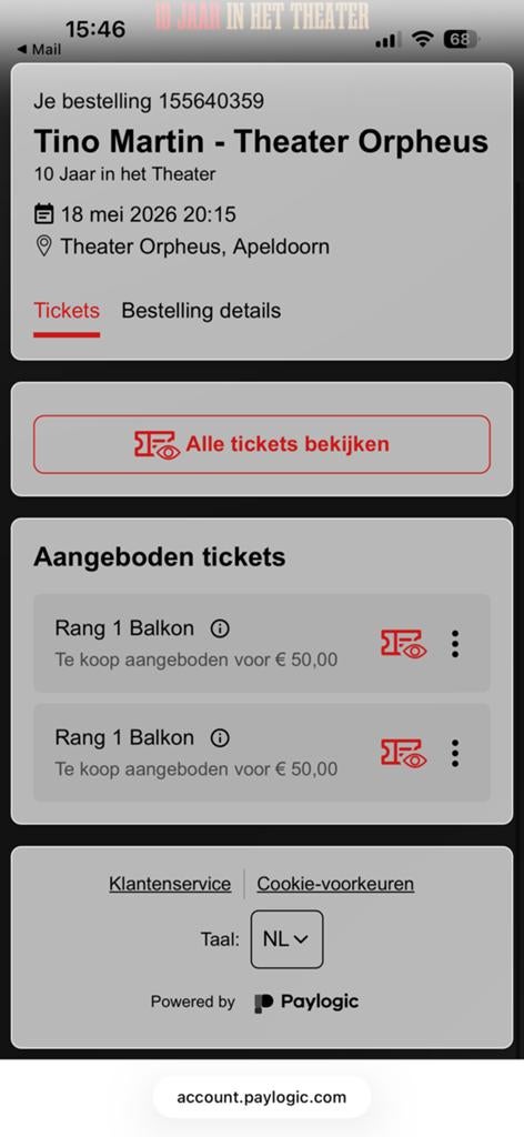 2 Tino martin kaartjes 18 mei, Tickets en Kaartjes, Twee personen, Mei