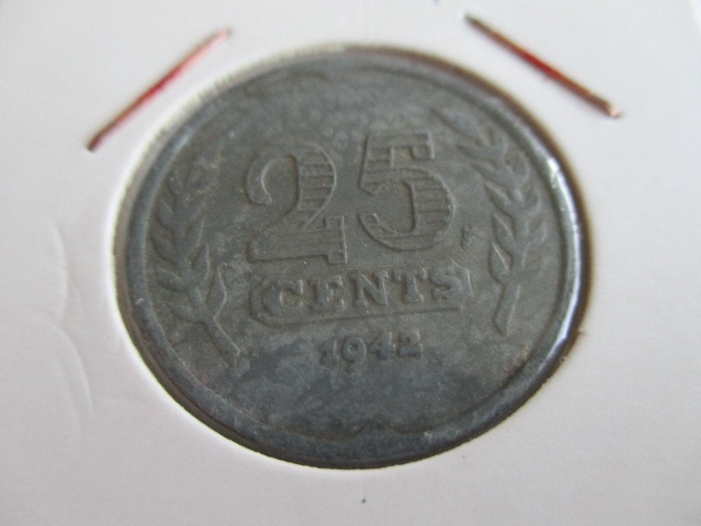 Kwartje 1942 zink, Postzegels en Munten, Munten | Nederland, Ophalen of Verzenden, Koningin Wilhelmina, 25 cent, Losse munt