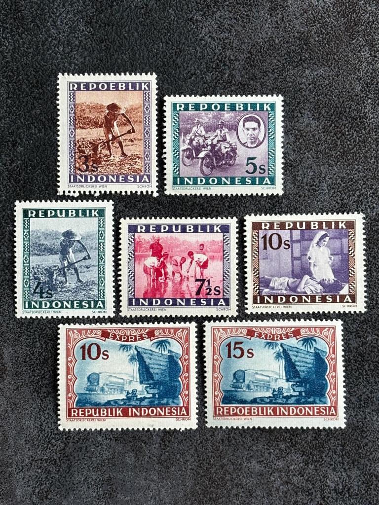 1948 Weense druk “Republik/Repoeblik” Indonesia 7 verschill, Postzegels en Munten, Ophalen of Verzenden, Postfris, Nederlands-Indië
