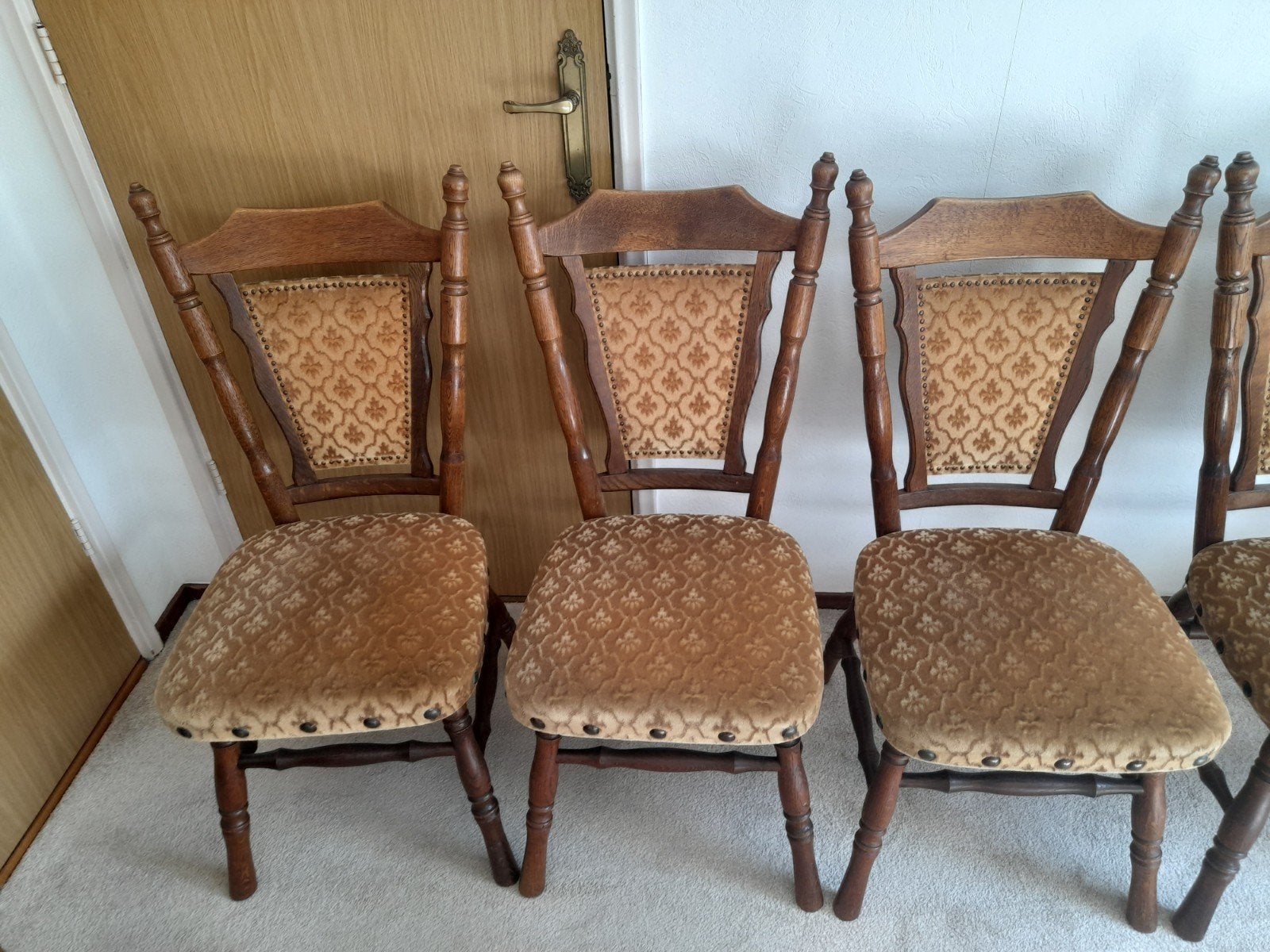 Set van 6 vintage stoelen met gestoffeerde zitting, Antiek en Kunst, Ophalen