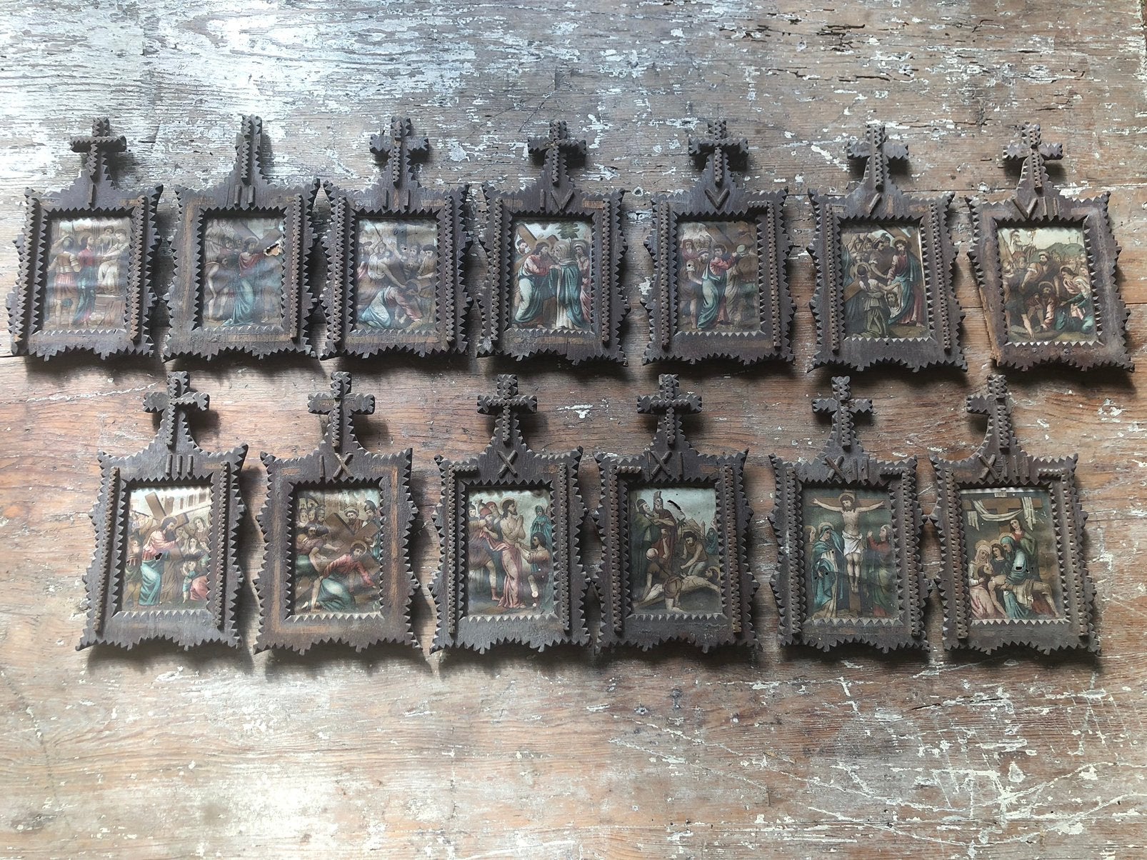 Tramp art kruisweg religieus kerk kapel, Ophalen of Verzenden