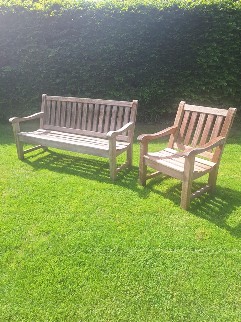 Teakhouten tuinbank en tuinstoel van Gelfort., Ophalen, Teakhout