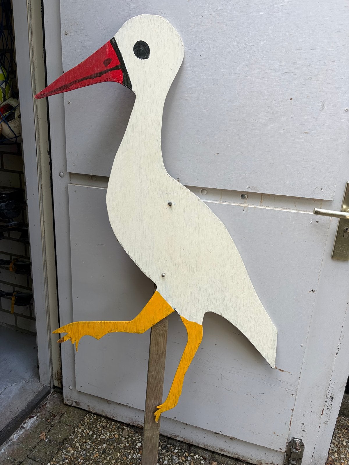 Geboortebord Ooievaar - Houten Decoratie voor Tuin, Kinderen en Baby's, Kraamcadeaus en Geboorteborden, Ophalen, Gebruikt, Geboortebord