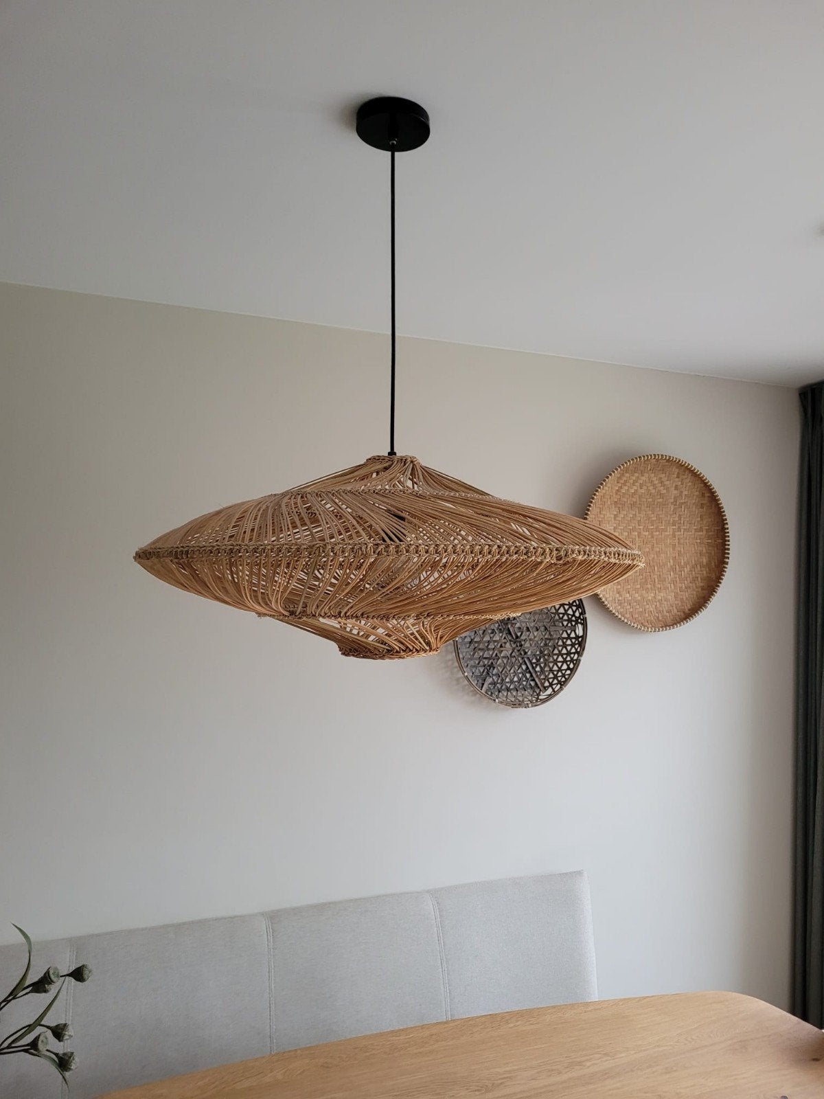 Rotan hanglamp - Boheemse stijl, Natuurlijk materiaal, E27 (groot), Zo goed als nieuw, Ophalen