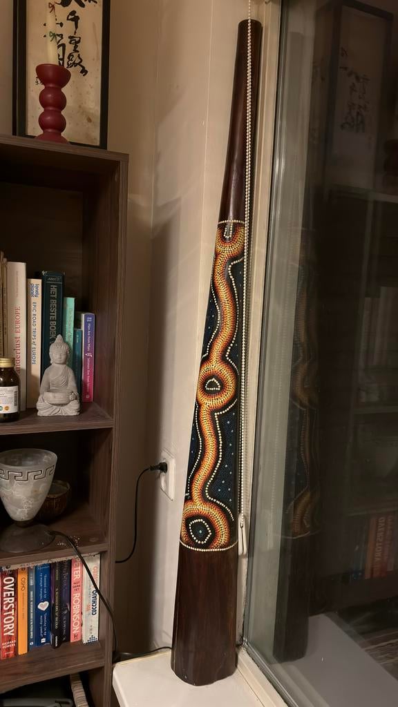 Didgeridoo met Aboriginal kunst - Handgemaakt, Muziek en Instrumenten, Blaasinstrumenten | Overige, Ophalen of Verzenden, Zo goed als nieuw