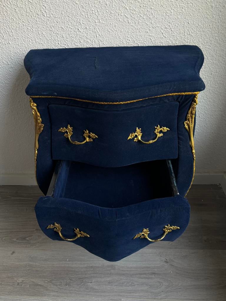 Barok kastje blauw velvet goud (nachtkastje/hal), Huis en Inrichting, Ophalen, Overige materialen, Gebruikt, 65 cm of meer