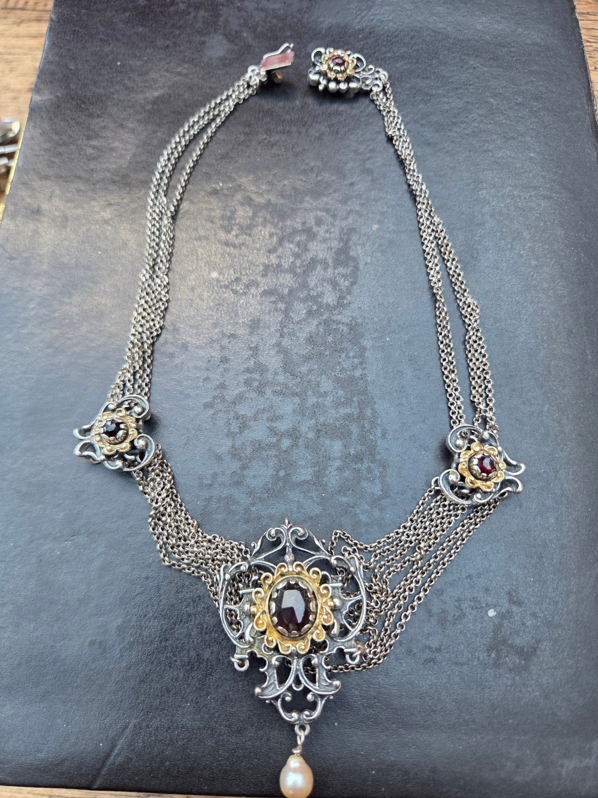 Antieke Zilveren Trachtenketting, Kropfkette met Granaten, Ophalen, Zilver