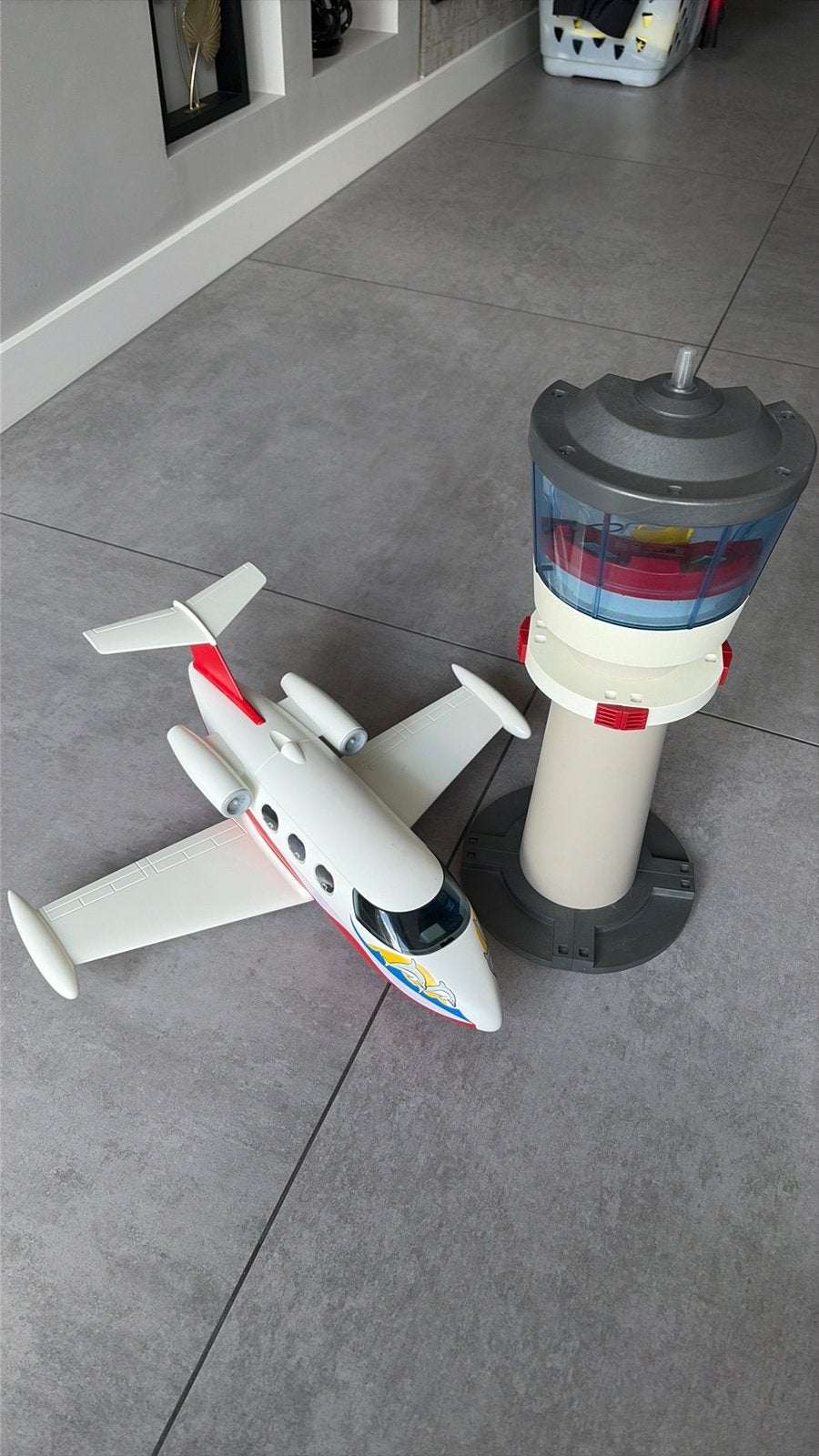 Playmobil 4313 6081 vliegtuig en verkeerstoren, Ophalen of Verzenden, Gebruikt