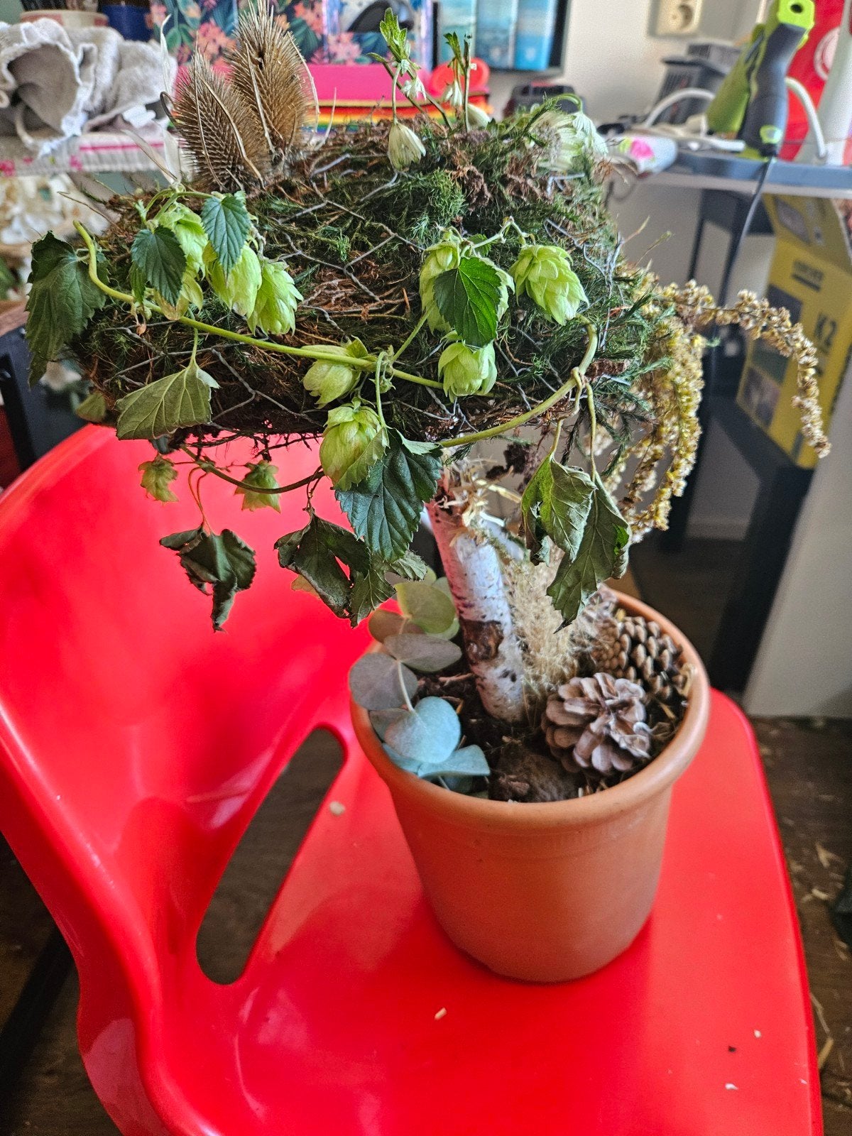Unieke handgemaakte decoratieve boom in pot, Groen, Nieuw, Ophalen of Verzenden, Landelijk