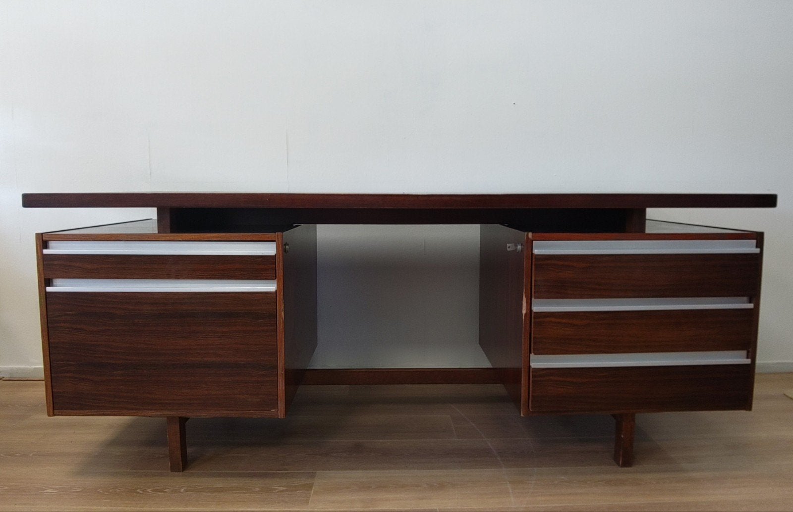 Vintage houten bureau Fristho Kho Liang Le werkplek hout, Gebruikt, Scandinavisch, 180 cm, Bruin