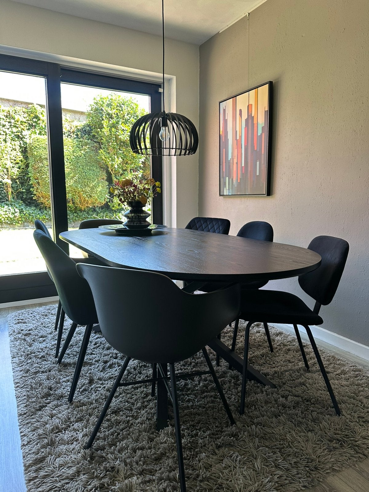 4x zwarte kuipstoel met armleuning, Huis en Inrichting, Ophalen, Kunststof, Zwart, Zo goed als nieuw