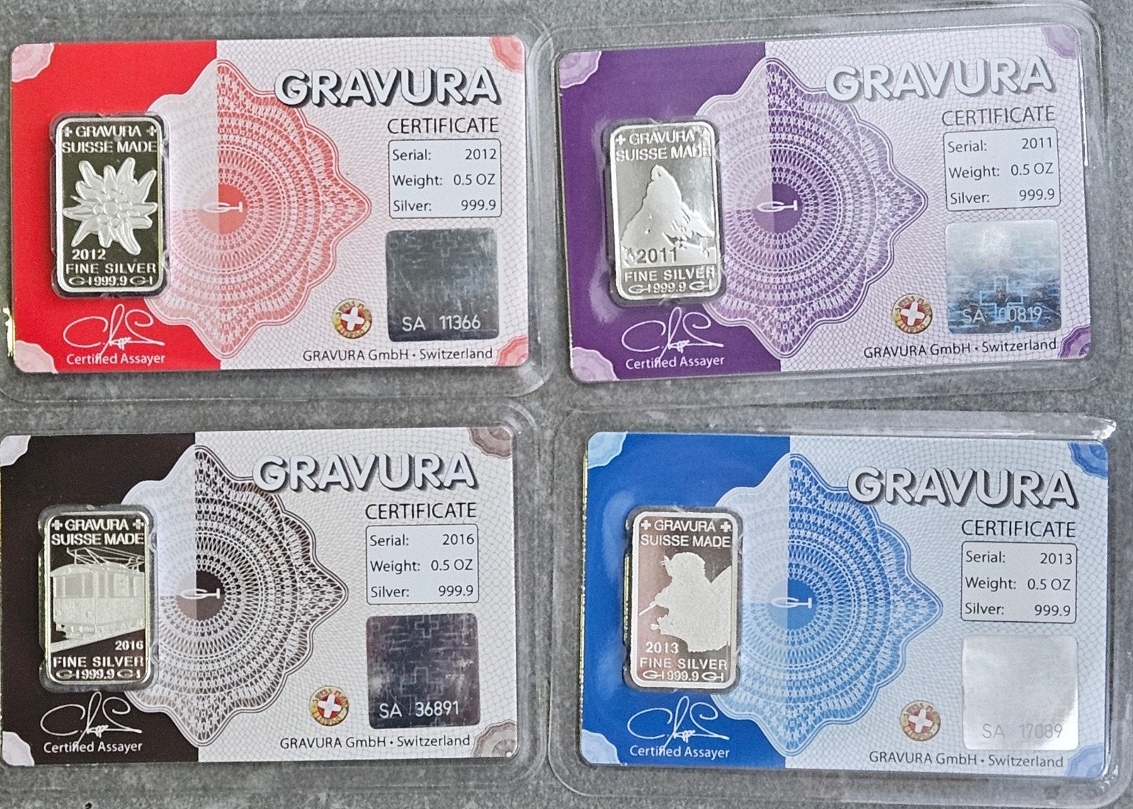 4 x 1/2 oz gravura 999 zilver, Ophalen of Verzenden, Buitenland, Munten