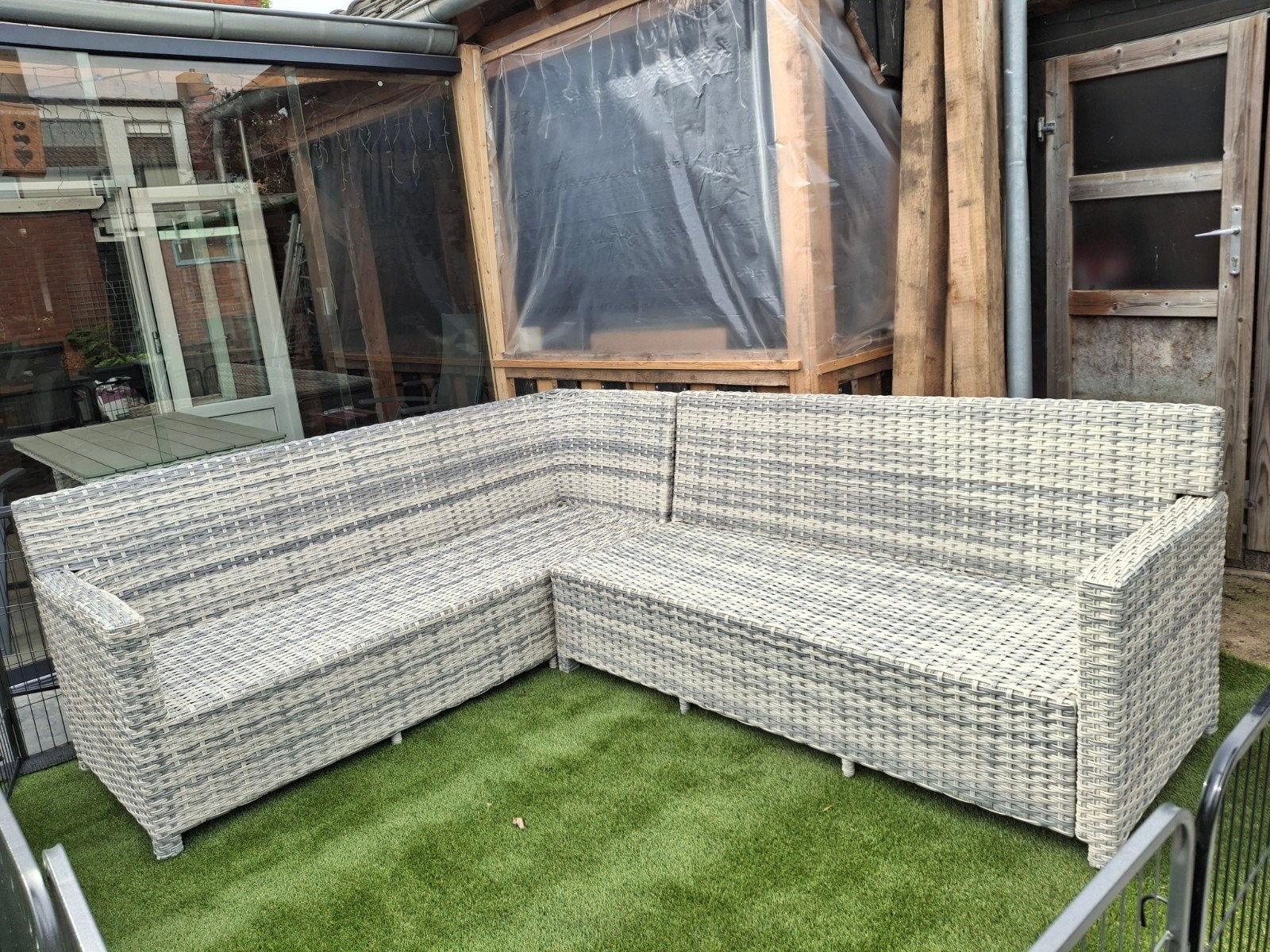 Complete Wicker Loungeset met Tafel - Grijs/Wit, Tuin en Terras, Ophalen of Verzenden, Wicker