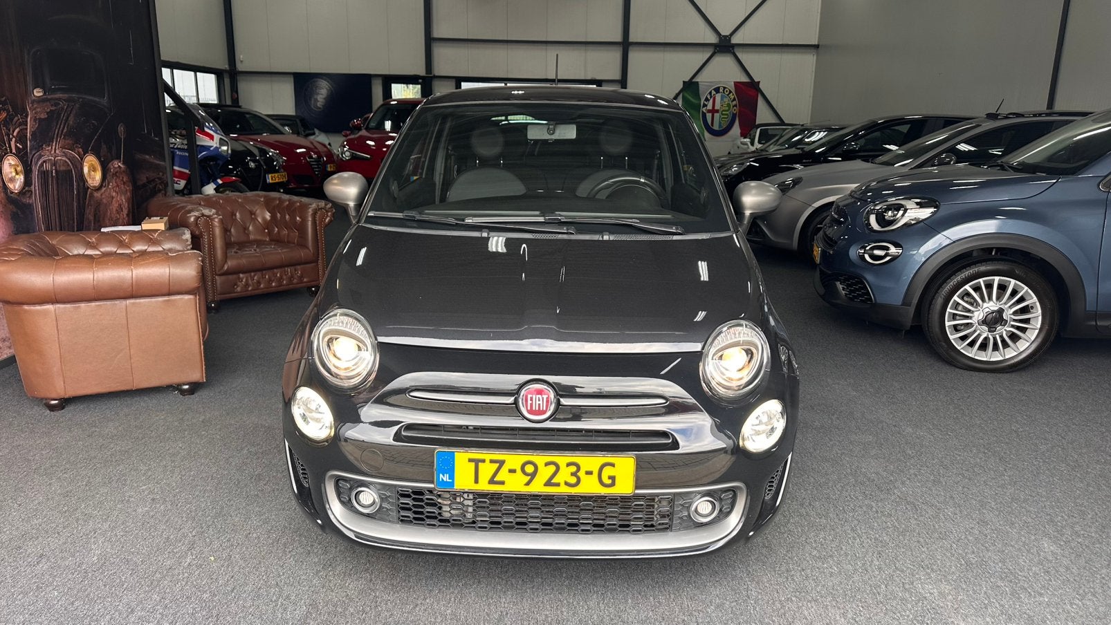 Fiat 500 1.2 AUT Sport  2017 Zwart Panoramadak Clima, Auto's, Stof, 4 cilinders, Zwart, Bedrijf
