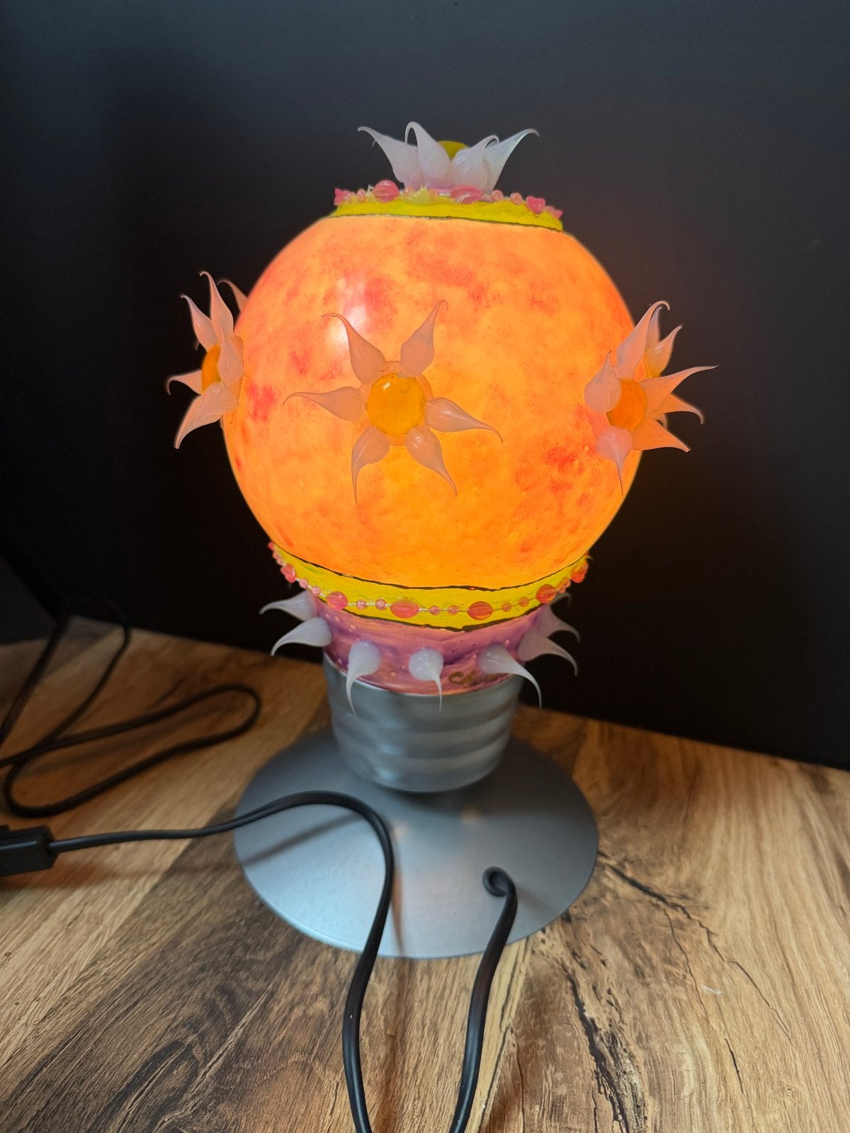 2 vintage lampen gemaakt door glaskunstenaar Caja, Overige merken, Meerkleurig, Overige stijlen, Met stekker