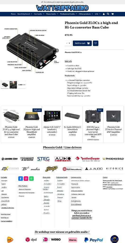 Phoenix Gold ZLOC2.2 high end Hi-Lo converter Bass Cube, Hifi-Focus, Aalsmeerderweg 173 1432 CL, Aalsmeer, Nieuw, Ophalen of Verzenden
