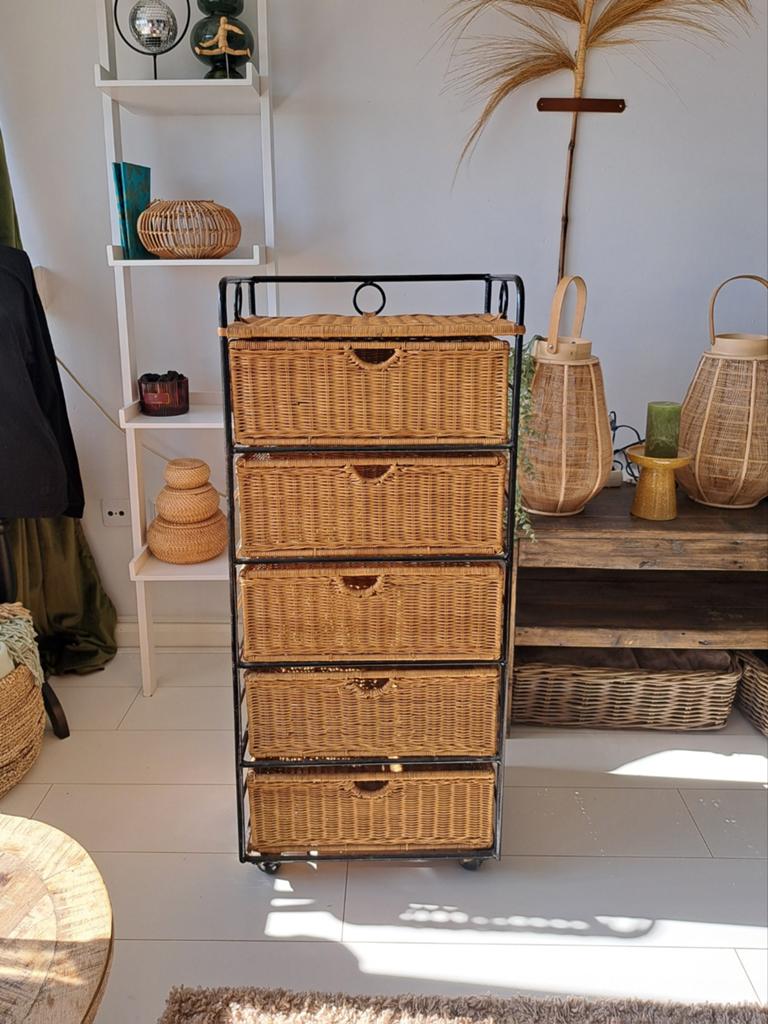 Vintage rotan ladekast, Huis en Inrichting, Kasten | Ladekasten, Minder dan 100 cm, Minder dan 50 cm, 25 tot 50 cm, Ophalen