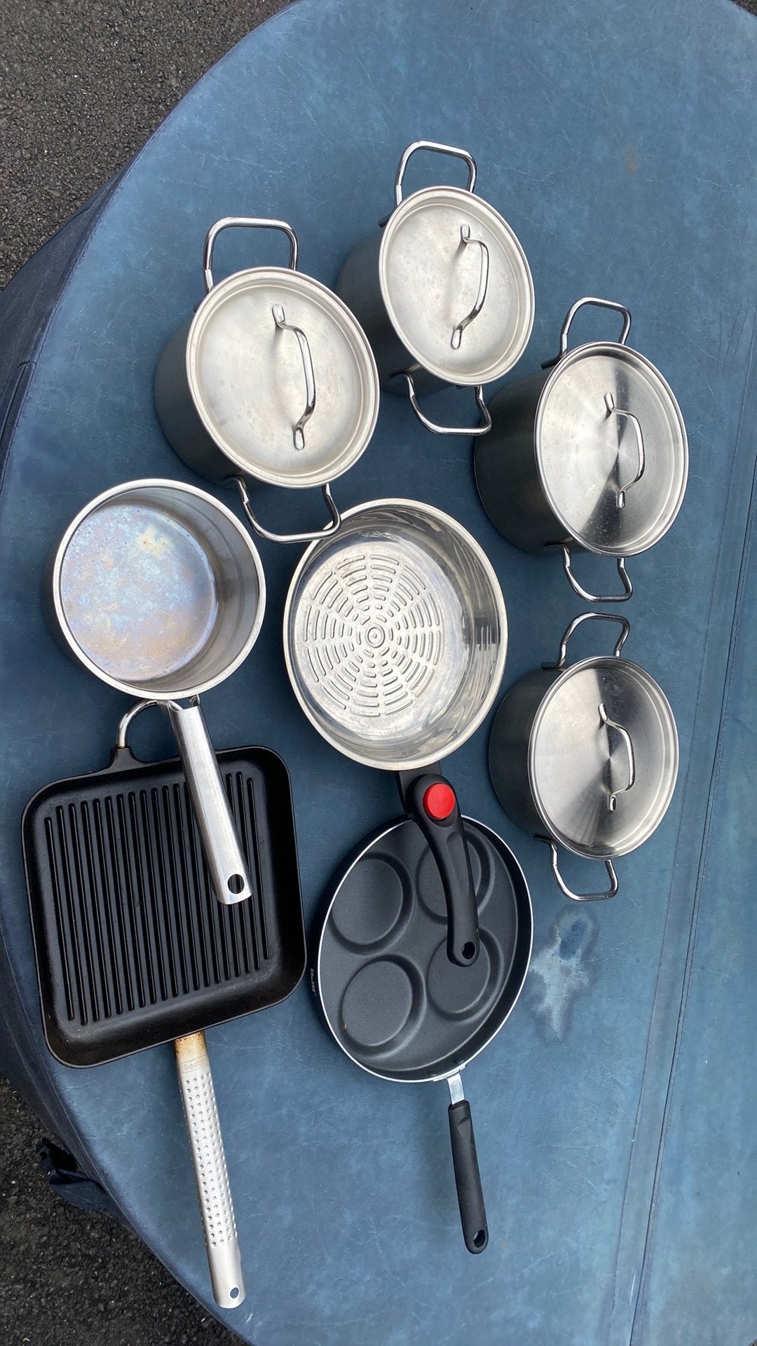 Pannenset, Huis en Inrichting, Keuken | Potten en Pannen, Ophalen of Verzenden, Zo goed als nieuw, Rvs, Pannenset