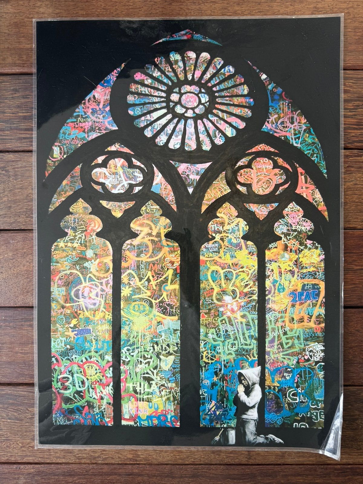 Original Vintage French Church Graffiti Laminated Poster, Ophalen of Verzenden, Gebruikt, Rechthoekig Staand, Overige onderwerpen