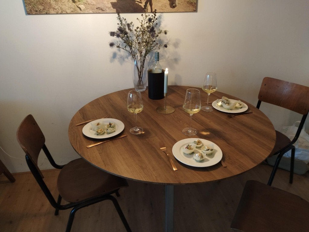 Eetkamer tafel 120cm diameter, Huis en Inrichting, Ophalen, Gebruikt, Rond, Vier personen
