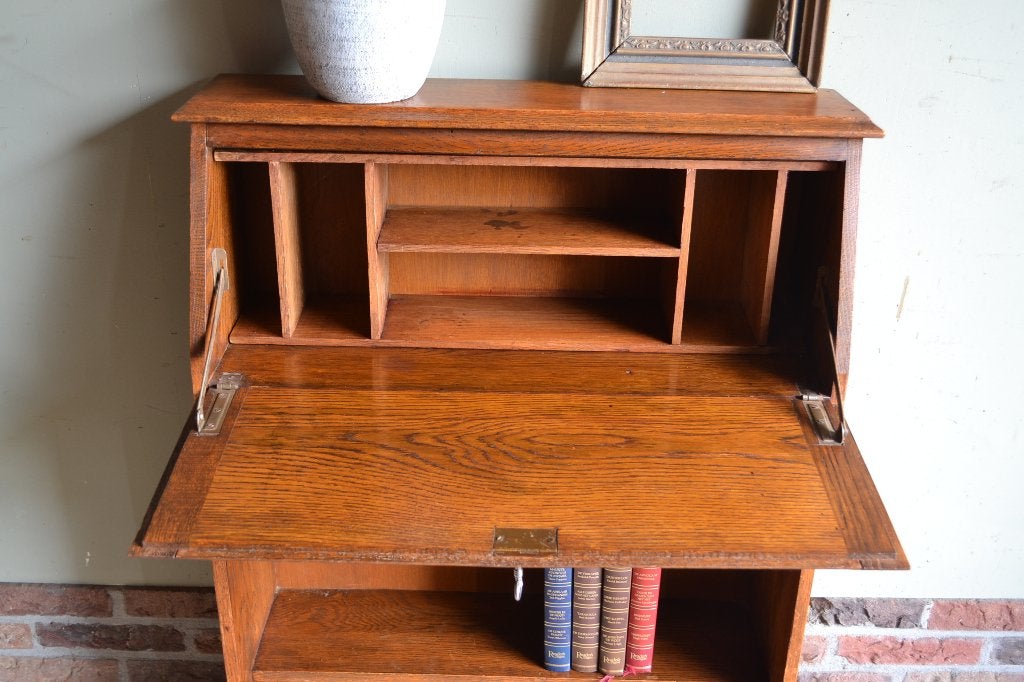 Prachtig antiek eiken houten Art Deco damesbureau secretaire, Verzenden