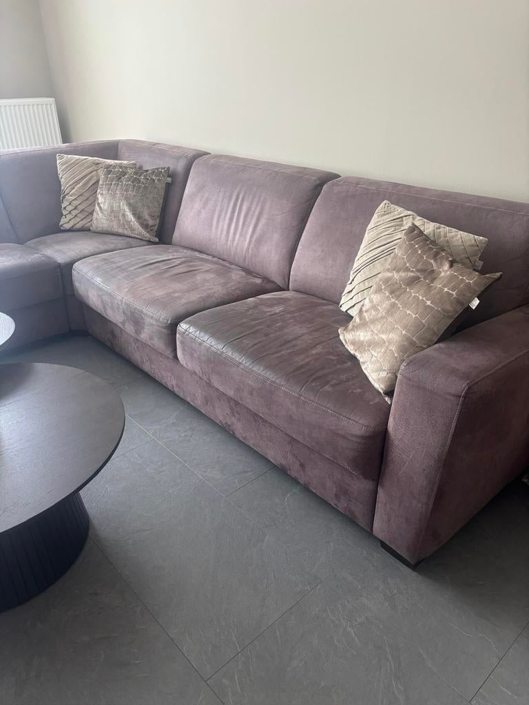 Hoek bank te koop – bruin/taupe – 290x220 cm moet ZSM WEG!, Ophalen, Zo goed als nieuw