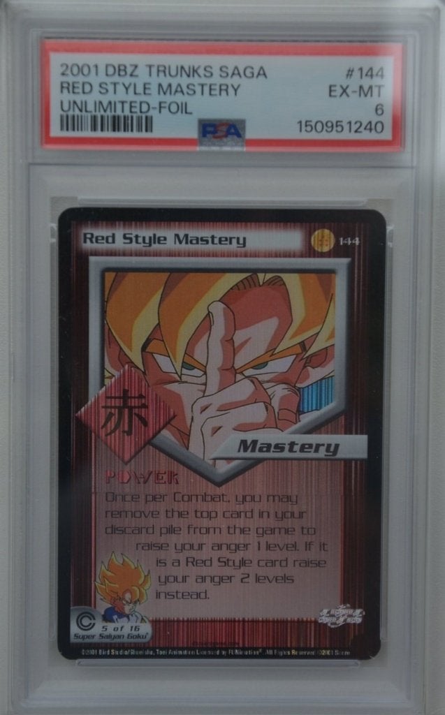 Dragonball Z Score Red Style Mastery Foil Trunks Saga PSA 6, Ophalen of Verzenden, Gebruikt, Meerdere kaarten, Foil