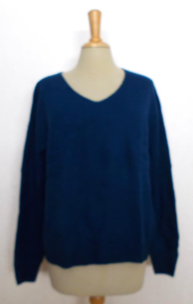 Donkerblauwe zacht en soepele 100% wollen trui met V-hals!XL, Verzenden, Zo goed als nieuw, Maat 46/48 (XL) of groter, Blauw
