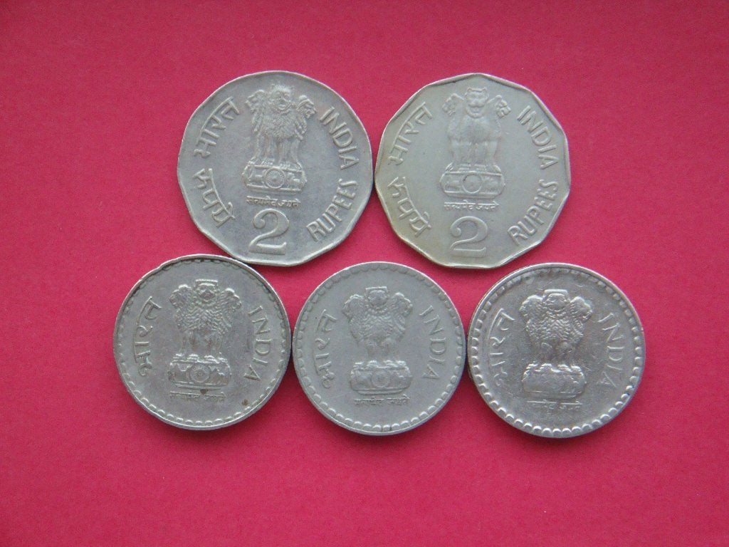 Kavel India setje munten 2 en 5 Rupees 1995 / 2003., Verzenden, Zuid-Azië, Setje